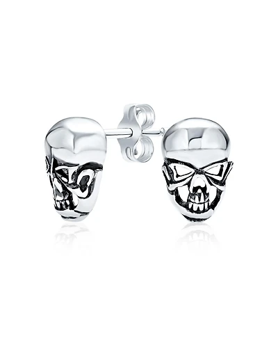 Bling Jewelry Caribbean Pirate Skeleton Goth Skull Stud Earrings Bikers, Punk Rockers Crafted from .925 Sterling Silver.