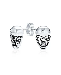 Bling Jewelry Caribbean Pirate Skeleton Goth Skull Stud Earrings Bikers, Punk Rockers Crafted from .925 Sterling Silver.
