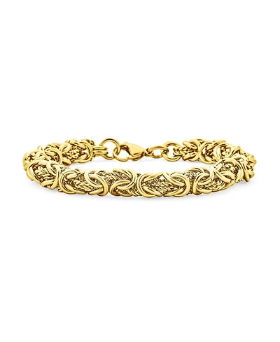 Bling Jewelry Thick Strong Biker Jewelry Hip Hop Gangster Heavy Mechanic Link Byzantine Chain Bracelet Yellow Gold Plated Stainless Steel 9 Inch