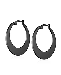 Bling Jewelry Geometric Fashion Big Flat Oval Hoop Earrings Black Ip Or Rose Gold Plated Stainless Steel 1.25 Inch Diameter