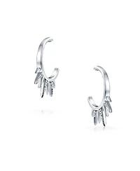 Bling Jewelry Punk Rocker Goth Biker Jewelry Points Arrow 5 Spike Half Hoop Stud Earrings Cubic Zirconia Pave Cz Accent .925 Sterling Silver