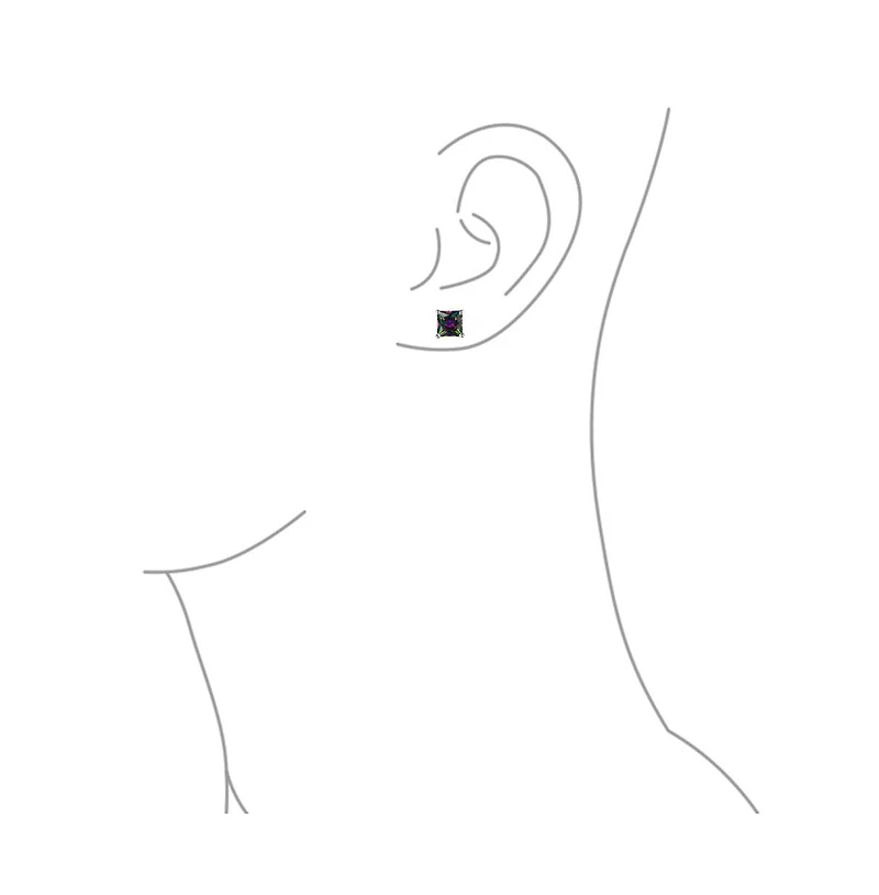 Bling Jewelry Square Black Mystic Rainbow Cz Stud Earrings .925 Sterling Silver Screw Back