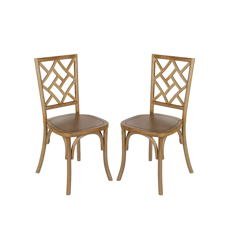 Merrick Lane Mara Set Of 2 Solid Wood Dining Chairs With Stackable Design, Ornate Seat Back Accenting, And Elegant Finish