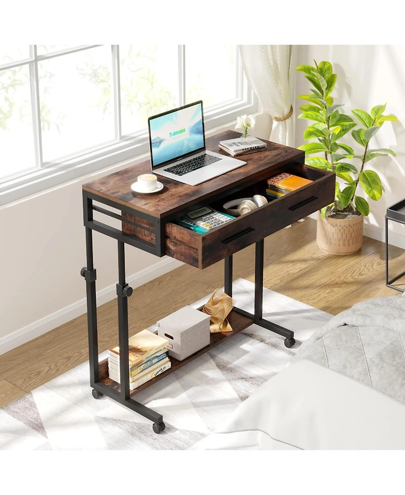 Tribesigns Portable Desk with Drawers, Mobile Laptop Wheels, Couch Sofa Side Table Bed Desk, Small Standing for Home Office