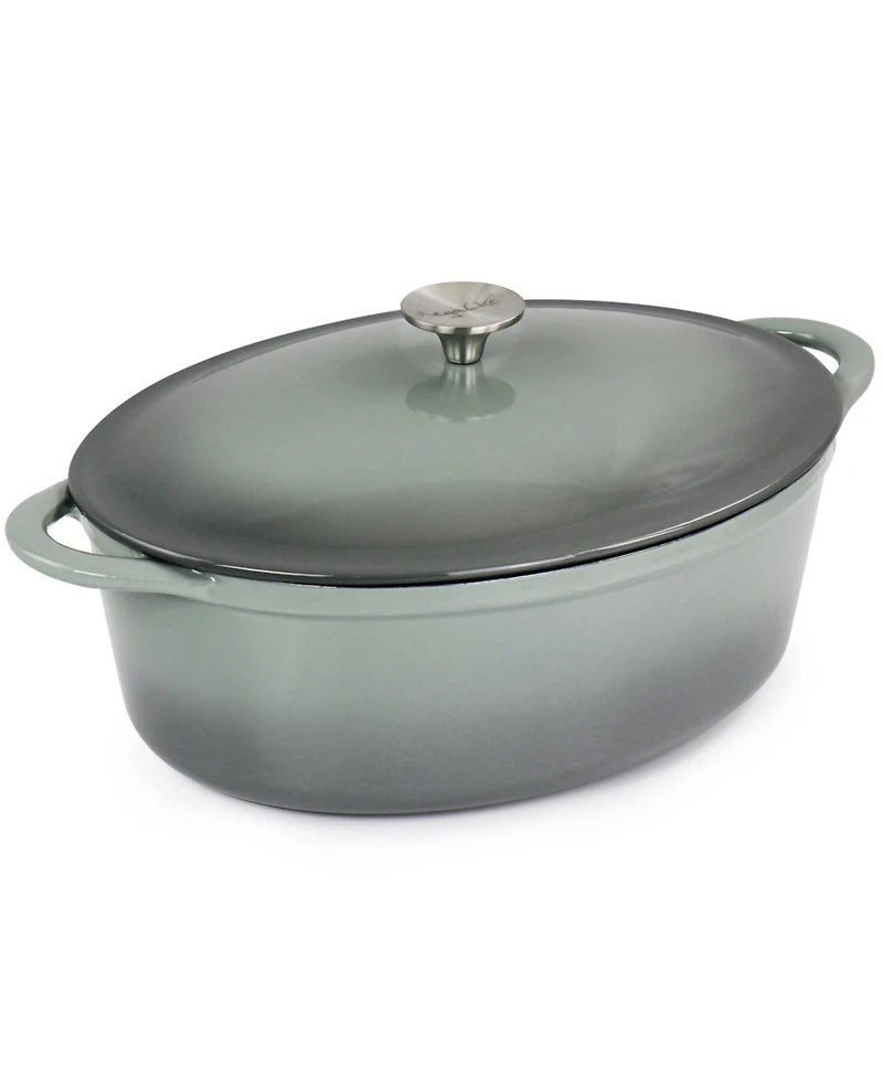 MegaChef 7 Quarts Oval Enameled Cast Iron Casserole Red