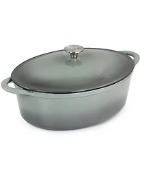 MegaChef 7 Quarts Oval Enameled Cast Iron Casserole Red