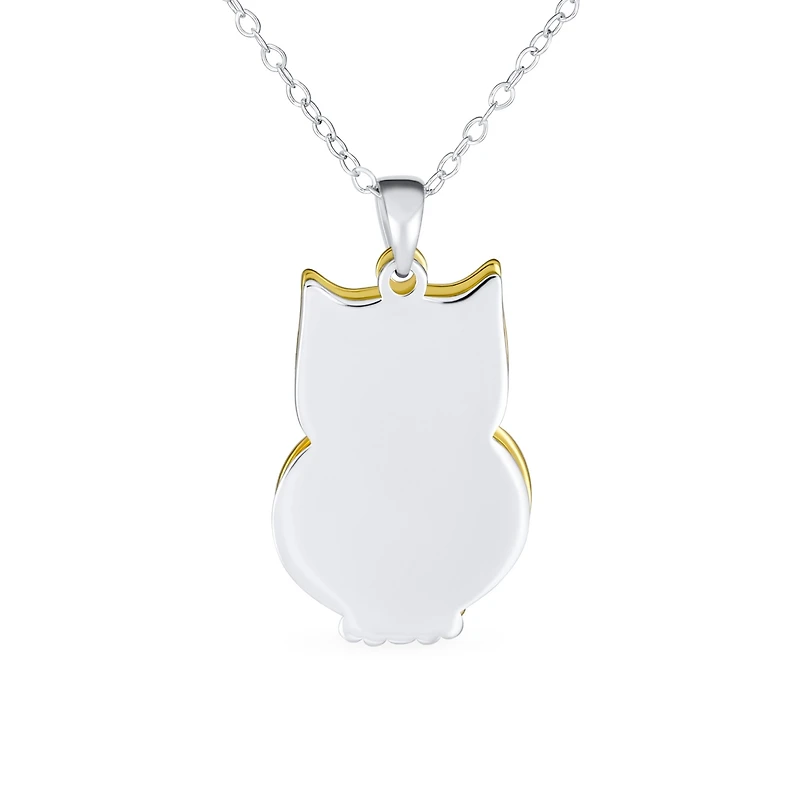 Bling Jewelry Two Tone Bird Animal Wise Graduate Dangling Owl Pendant Necklace Dangle Earrings Jewelry Set Yellow 14k Gold Plated .925 Sterling Silver
