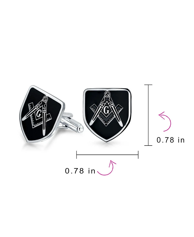 Bling Jewelry Shield Freemasons Compass Symbol Masonic Cufflinks Black Enamel Two Tone Stainless Steel Hinge Bullet Back