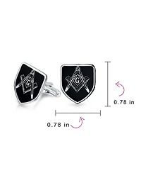 Bling Jewelry Shield Freemasons Compass Symbol Masonic Cufflinks Black Enamel Two Tone Stainless Steel Hinge Bullet Back
