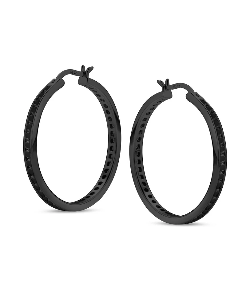 Bling Jewelry Black On Black Cubic Zirconia Pave Cz Large Statement Big Hoops Earring Ip Plated .925 Sterling Silver 1.5 Inch Diameter