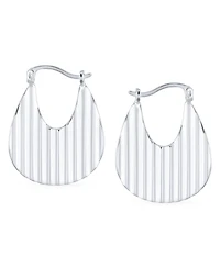 Bling Jewelry Geometric Modern Lightweight Oval Metal Ribbed Stripe Texture Medium Hoop Earrings .925 Sterling Silver 1 Inch Diameter