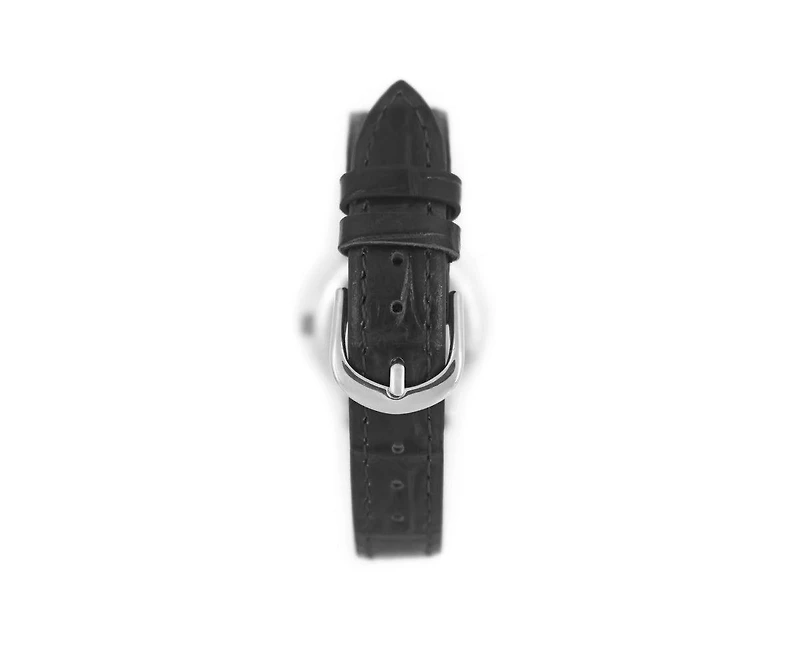 Peugeot Women's 26mm Sun-Moon Phase Silver Watch with Black Leather Strap