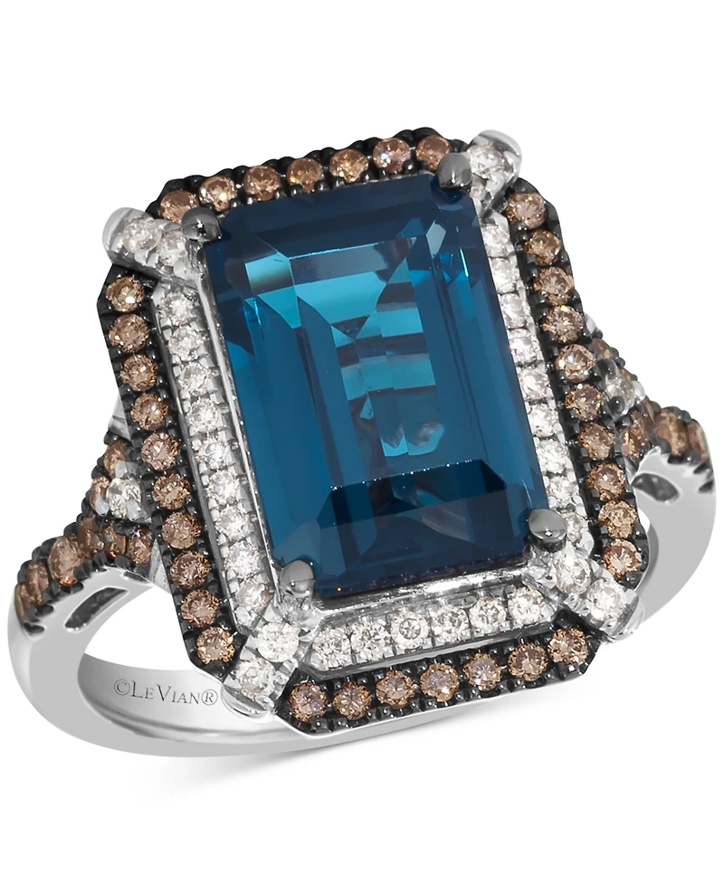 Le Vian Deep Sea Blue Topaz (3-7/8 ct. t.w.) & Diamond (5/8 Double Halo Ring 14k Rose Gold (Also Available White or Yello
