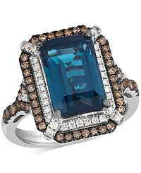 Le Vian Deep Sea Blue Topaz (3-7/8 ct. t.w.) & Diamond (5/8 Double Halo Ring 14k Rose Gold (Also Available White or Yello
