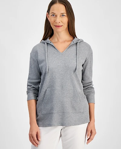 Style & Co Petite Waffle-Knit Tunic Hoodie, Created for Macy's