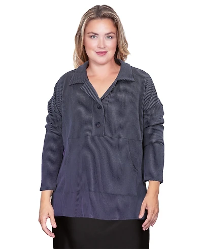 Plus Long Sleeve Collared Henley Button Up Shirt