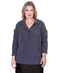 Plus Long Sleeve Collared Henley Button Up Shirt