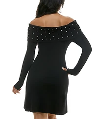 Bcx Juniors' Embellished Off-The-Shoulder Sweater Dress