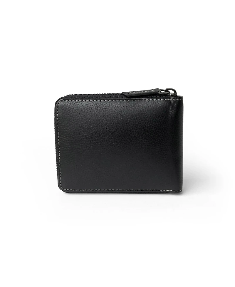 Club Rochelier Men's Full Leather Zipper Around Wallet with Center Wing