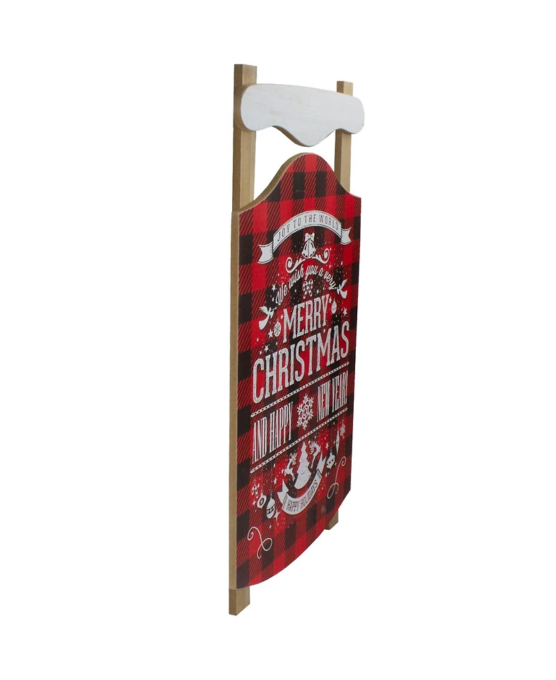 Northlight 24" Buffalo Plaid Merry Christmas Sled Wooden Hanging Wall Sign