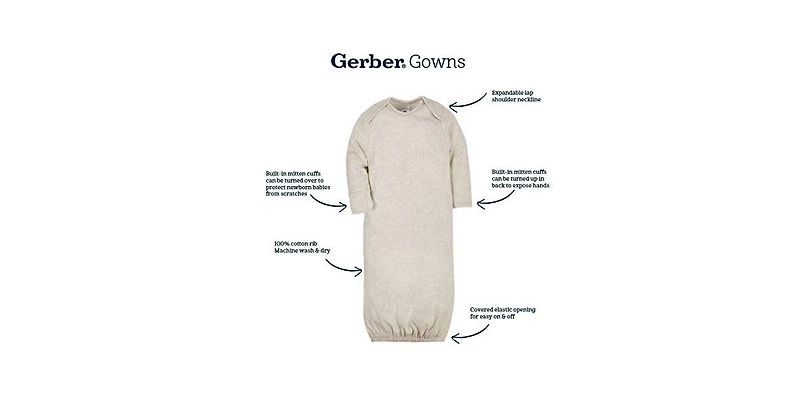 Gerber Baby Girls 4-Pack Gowns, Golden Floral, 0-6 Months