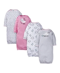 Gerber Baby Girls 4-Pack Gowns, Golden Floral, 0-6 Months