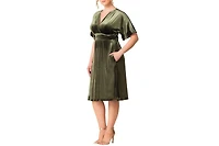 Women's Plus Angelic Velvet Midi Cocktail Dress with Pockets