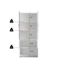 Famapy White Wood Accent Storage Cabinet With Tempered Glass Doors