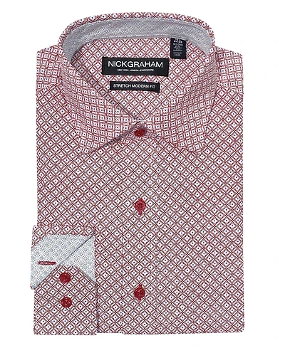 Nick Graham Men's Modern Fit Mosaic Tile Neat Dress Shirt