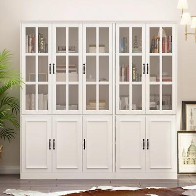 Tall 2-in-1 Wood White Accent Bookcase 12-Shelf Bookshelf