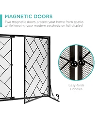 Best Choice Products 44x33in 2-Panel Handcrafted Wrought Iron Geometric Fireplace Screen w/ Magnetic Doors