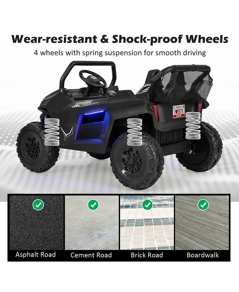 12V 2-Seater Kids Ride On Utv Rc Electric Vehicle Suspension w/ Lights & Music