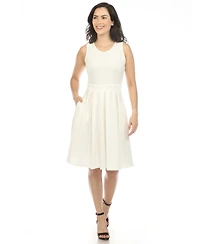 White Mark Women's Solid Fit and Flare Dress