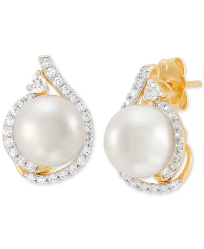 Grown With Love Cultured Freshwater Pearl (8mm) & Lab Grown Diamond (3/8 ct. t.w.) Halo Stud Earrings in 14k Gold