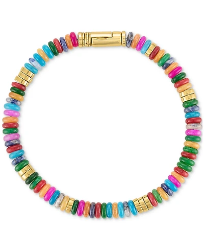 Esquire Men's Jewelry Multicolor Jade & Hematite Bead Bracelet in Gold-Plated Sterling Silver, Created for Macy's