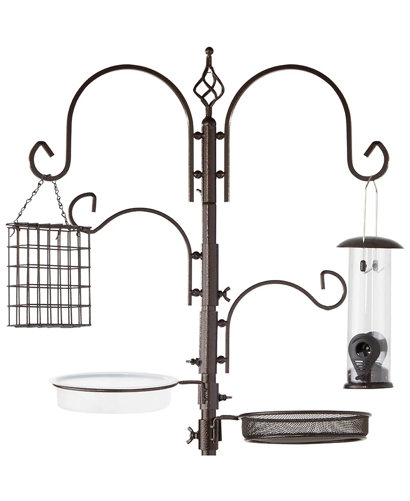 Best Choice Products 91in 4-Hook Bird Feeding Station, Steel Multi-Feeder Stand w/ 2 Feeders, Tray, Bird Bath