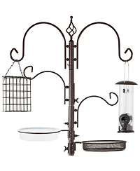 Best Choice Products 91in 4-Hook Bird Feeding Station, Steel Multi-Feeder Stand w/ 2 Feeders, Tray, Bird Bath