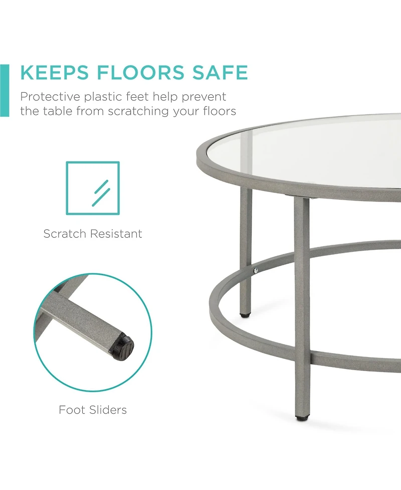 Best Choice Products 36in Round Tempered Glass Coffee Table for Home, Living Room, Dining Room