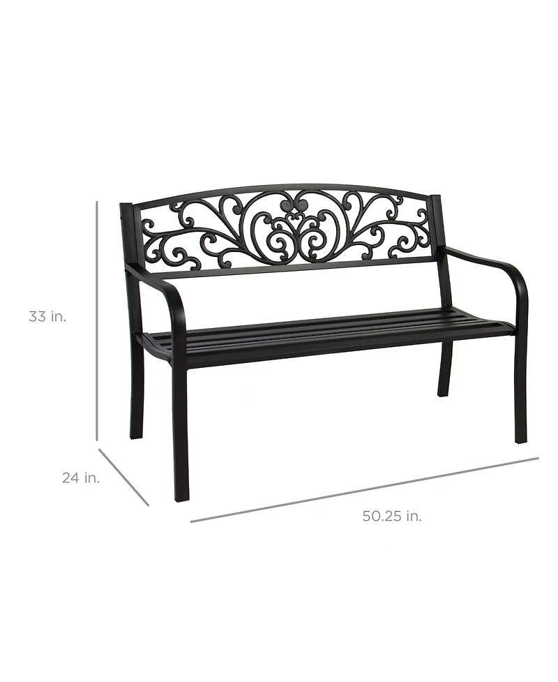Best Choice Products Outdoor Steel Bench Garden Patio Porch Furniture w/ Floral Design Backrest
