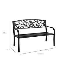 Best Choice Products Outdoor Steel Bench Garden Patio Porch Furniture w/ Floral Design Backrest