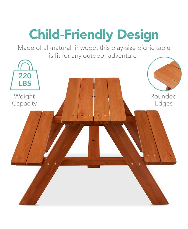 Best Choice Products Kids Wooden Picnic Table, Outdoor Activity Table w/ Adjustable Umbrella, Seats