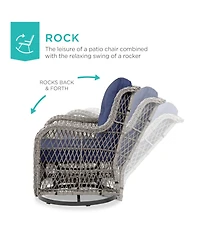 Best Choice Products 3-Piece Patio Wicker Bistro Furniture Set w/ 2 Cushioned Swivel Rocking Chairs, Side Table