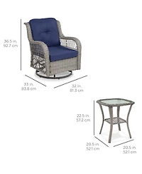 Best Choice Products 3-Piece Patio Wicker Bistro Furniture Set w/ 2 Cushioned Swivel Rocking Chairs, Side Table