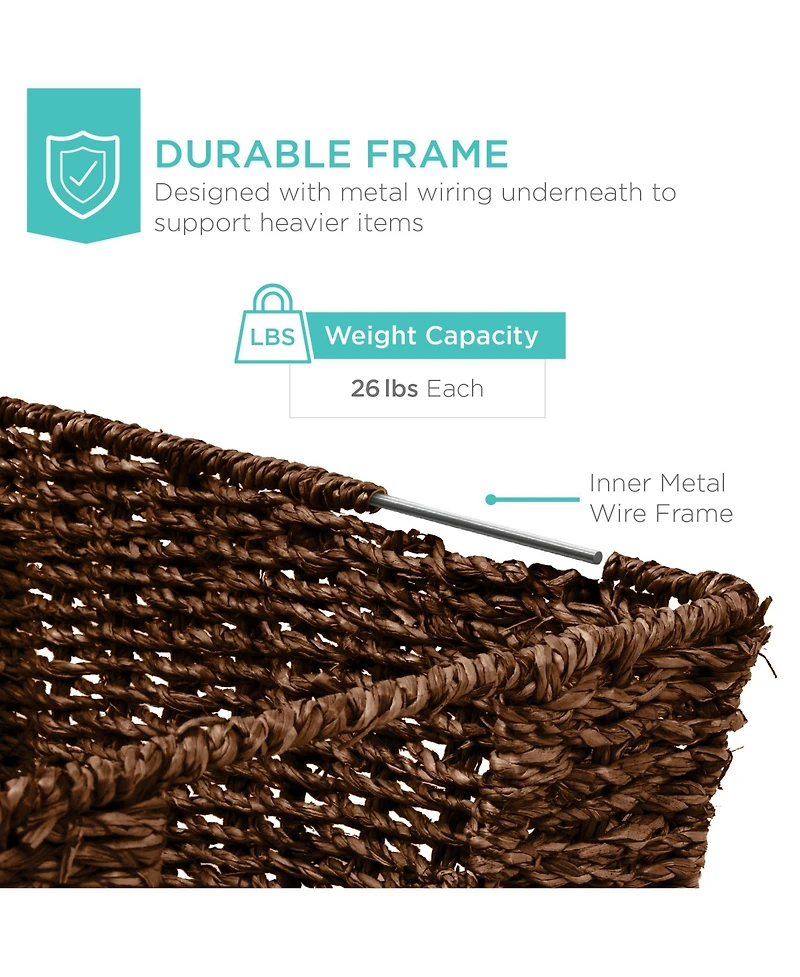 Best Choice Products Set of 4 Multipurpose Stackable Seagrass Storage Laundry Organizer Baskets w/ Handles