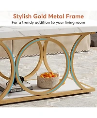 Tribesigns Rectangle Coffee Table, 47.24-inch Modern Coffee Tables for Living Room, 2-Tier Faux Marble Wood Coffee Table with Geometric Metal Legs,Bla