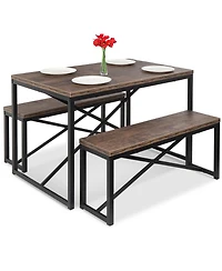 Best Choice Products 45.5in 3-Piece Bench Style Dining Furniture Set, 4-Person Dinette w/ 2 Benches, Table