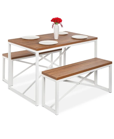 Best Choice Products 45.5in 3-Piece Bench Style Dining Furniture Set, 4-Person Dinette w/ 2 Benches, Table
