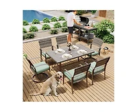Pamapic 7-Piece Patio Dining Set for 6 with Green Cushion 4 Chairs and 2 Swivel Rockers