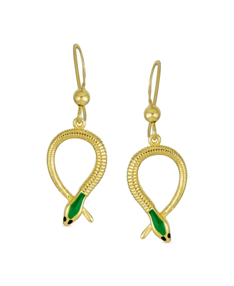 Bling Jewelry Garden Animal Pet Reptile Egyptian Headed Serpent Snake Dangling Earrings Yellow Gold Plated Sterling Silver