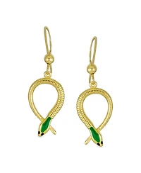 Bling Jewelry Garden Animal Pet Reptile Egyptian Headed Serpent Snake Dangling Earrings Yellow Gold Plated Sterling Silver